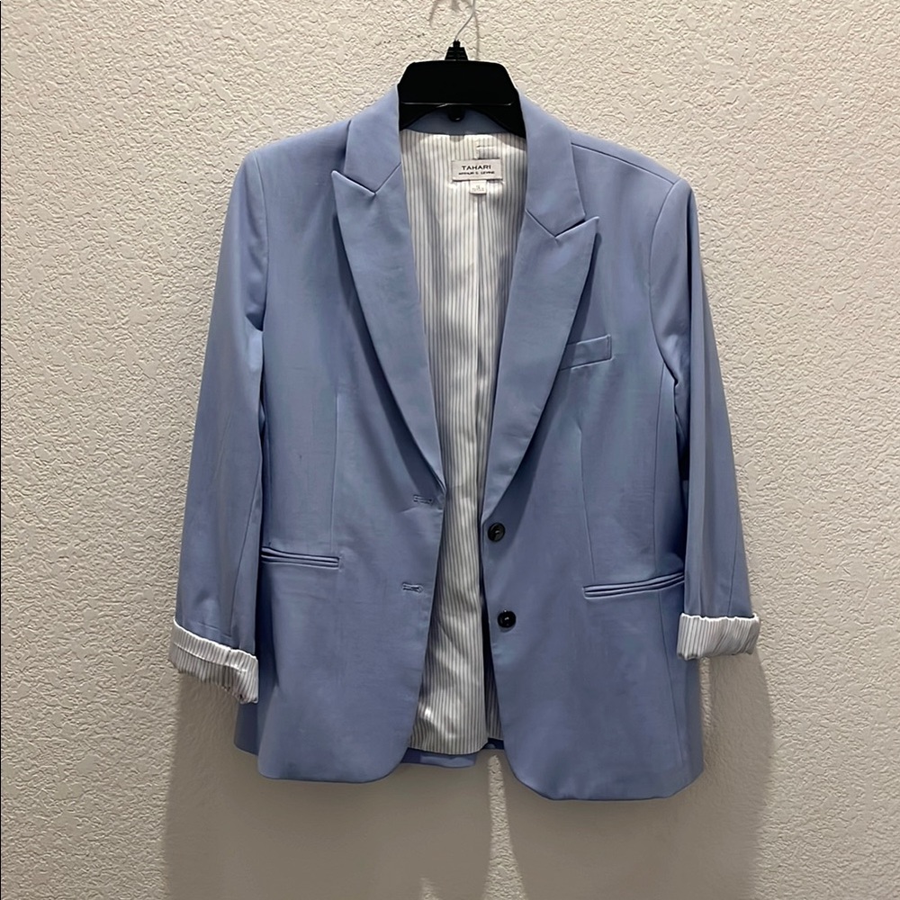 Tahari ASL Blue Blazer Modern Tailored Suit Jacket